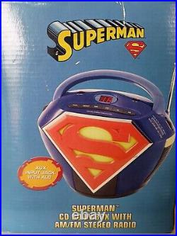 Superman Boombox Blue + Red AM/FM Radio CD Player Clock In Box