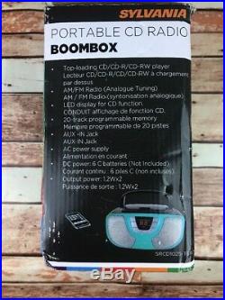 Sylvania Portable CD Player Boom Box with AM/FM Radio Teal Blue iPhone Ipod Jack