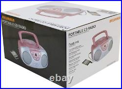 Sylvania SRCD243 Portable CD Player with AM/FM Radio, Boombox (Pink)