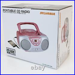 Sylvania SRCD243 Portable CD Player with AM/FM Radio, Boombox (Pink)
