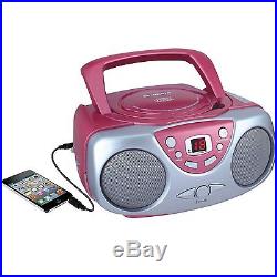 Sylvania SRCD243 Portable CD Player with AM/FM Radio, Boombox (Pink), New