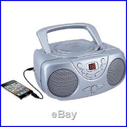 Sylvania SRCD243 Portable CD Player with AM/FM Radio, Boombox (Silver), New