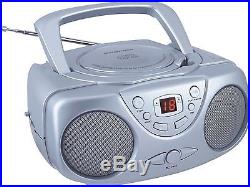 Sylvania SRCD243 Portable CD Player with AM/FM Radio Boombox (Silver) Silver