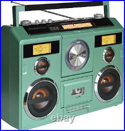 Teal Portable Stereo Boombox with Bluetooth, CD, and Cassette