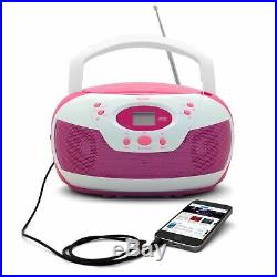 Tyler Portable Neon Pink Stereo CD Player with AMFM Radio and Aux & Headphone Ja