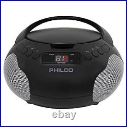 Used Philco Portable CD Player Boom Box with Speakers and AM FM Radio Black