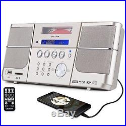 VELOUR Portable cd player gold Boombox with FM Radio Clock USB SD and Aux Lin
