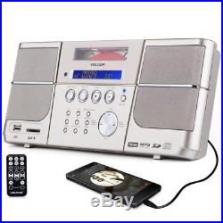 VELOUR Portable cd player gold Boombox with FM Radio Clock USB SD and Aux Line-I