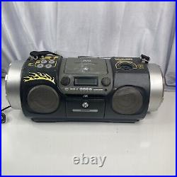 VTG JVC RV-DP100 Boombox Tape CD Mic Guitar Inputs Drum Pads Woofers Remote READ