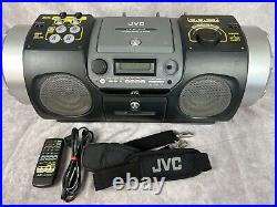 VTG JVC RV-DP100 Boombox Tape CD Mic & Guitar Inputs Drum Pads Woofers WORKS