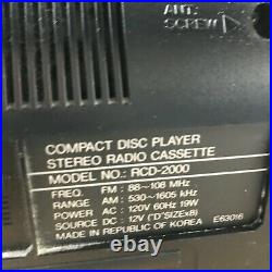 Vintage CD Player RCD-2000 Radio Tape Cassette Portable Boombox- Parts Only